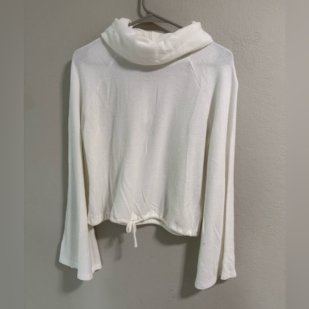 Cupcakes and Cashmere Ivory Textured Hoodie Drawstring Hem Size S